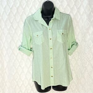 C Wonder Small Button Down Shirt - Adjustable Sleeves - Gold Colored Buttons